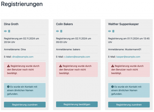 Einstellungen der Registrierung