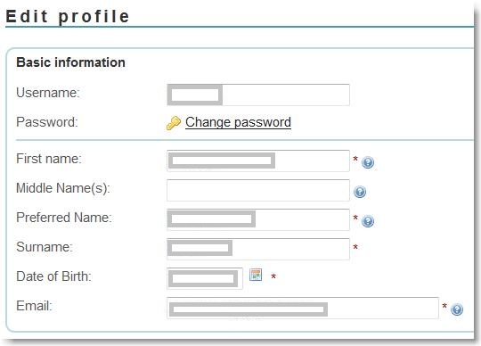 User profile view in edit mode