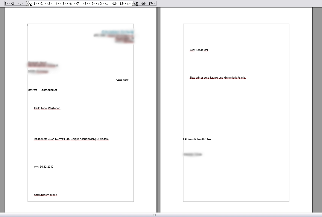 Und so das Resultat in Open Office, MS Word 2007